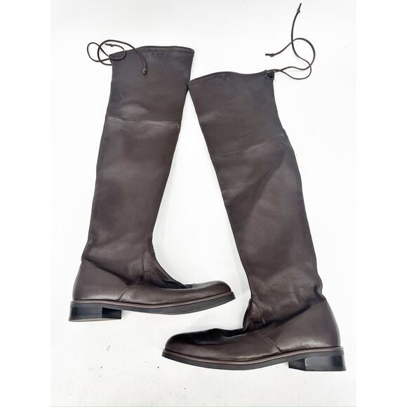 Stuart Weitzman Brown Leather Lowland Low Over The Knee Boots Size 6B - Picture 2 of 6